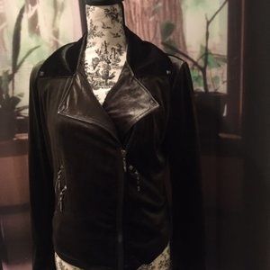 Badgley Mischka/Belle Velvet Moto Jacket. (Emerald Green)